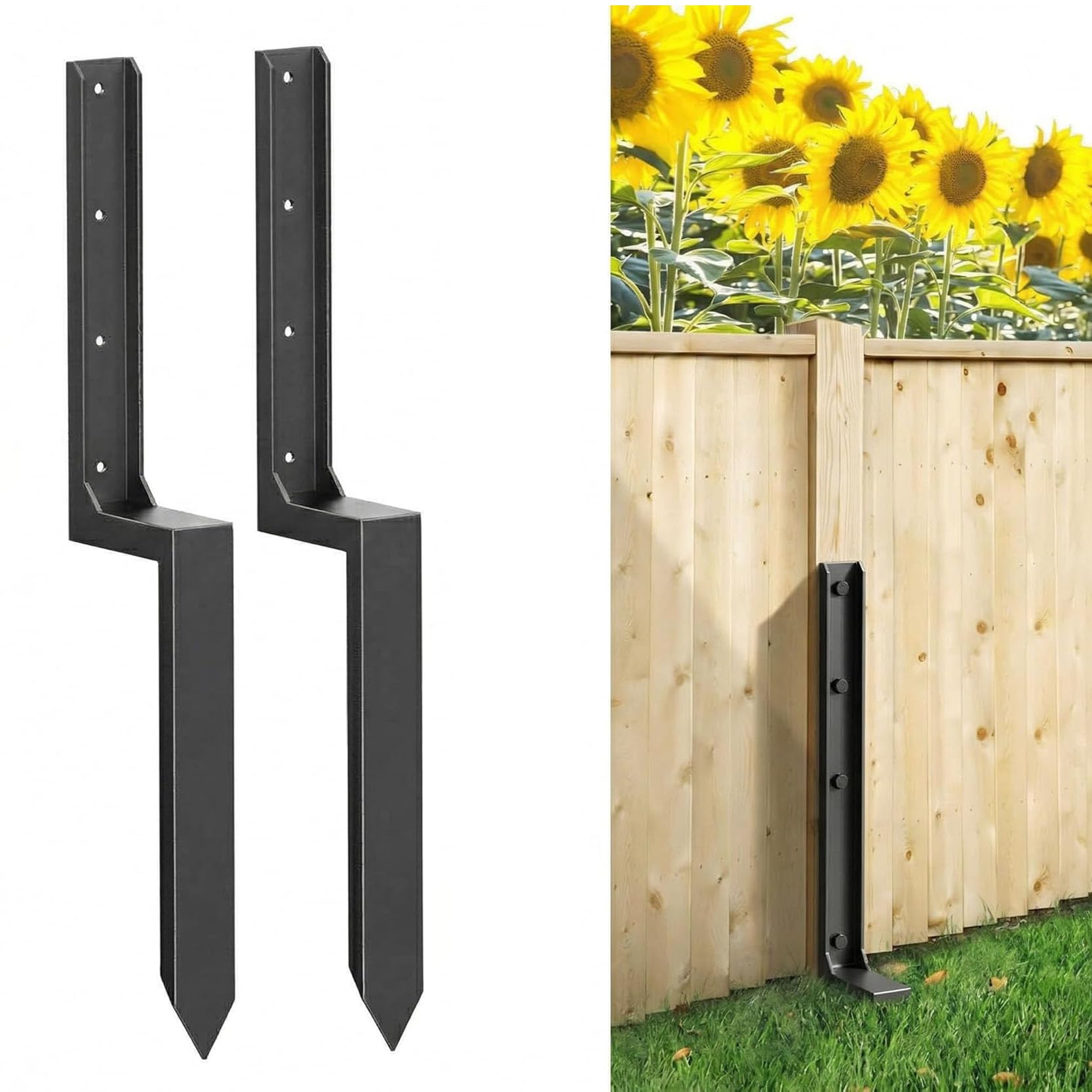 LQSYBHD Heavy Duty Steel Repair Stakes,Anchor Ground Spike,Fence Post Anchor Post Anchor Ground Spike for Repair Tilted Broken Wood Fence Post Post Anchor Ground Spike(Color:2pack)