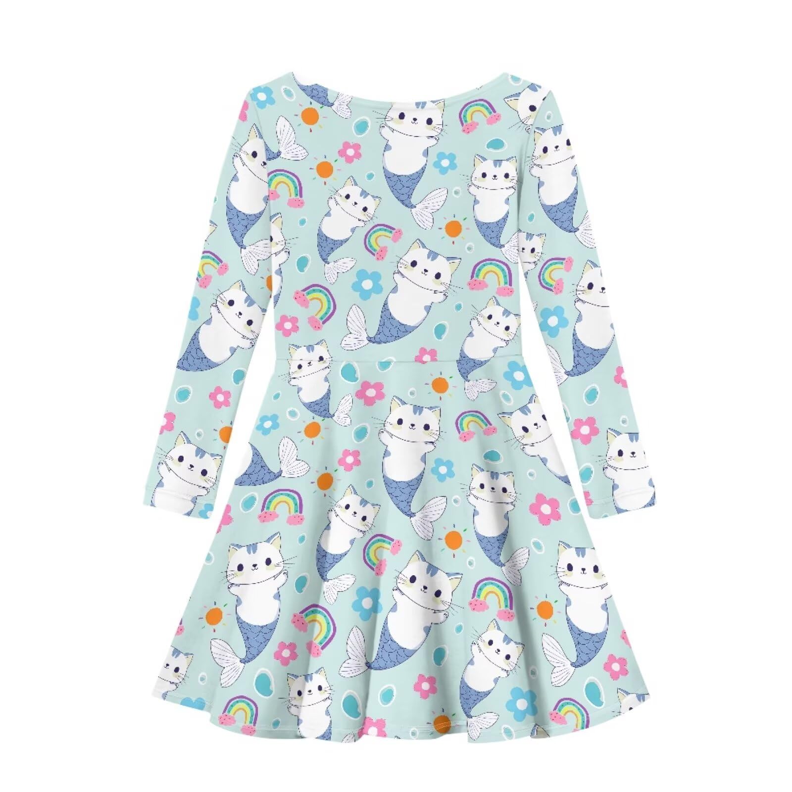 XXQGOMG Blue Baby Cat Dresses for Girls 3-4 Long Sleeve Dress Pink A-Line Dress Long Sleeve Birthday Princess Toddler Teen Girls