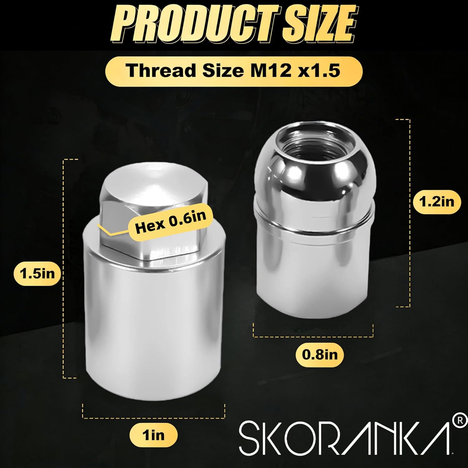 Upgrade2026 Wheel Lock Lug Nuts M12x1.5 Anti Theft Fits Honda Accord‌ 2008-2025 / CR-V 2006-2022 / Civic 2006-2025 / HR-V 2016-2022 & More Hex Key Spherical Seat, Alloy Wheel Lock Set, 4+1Pcs