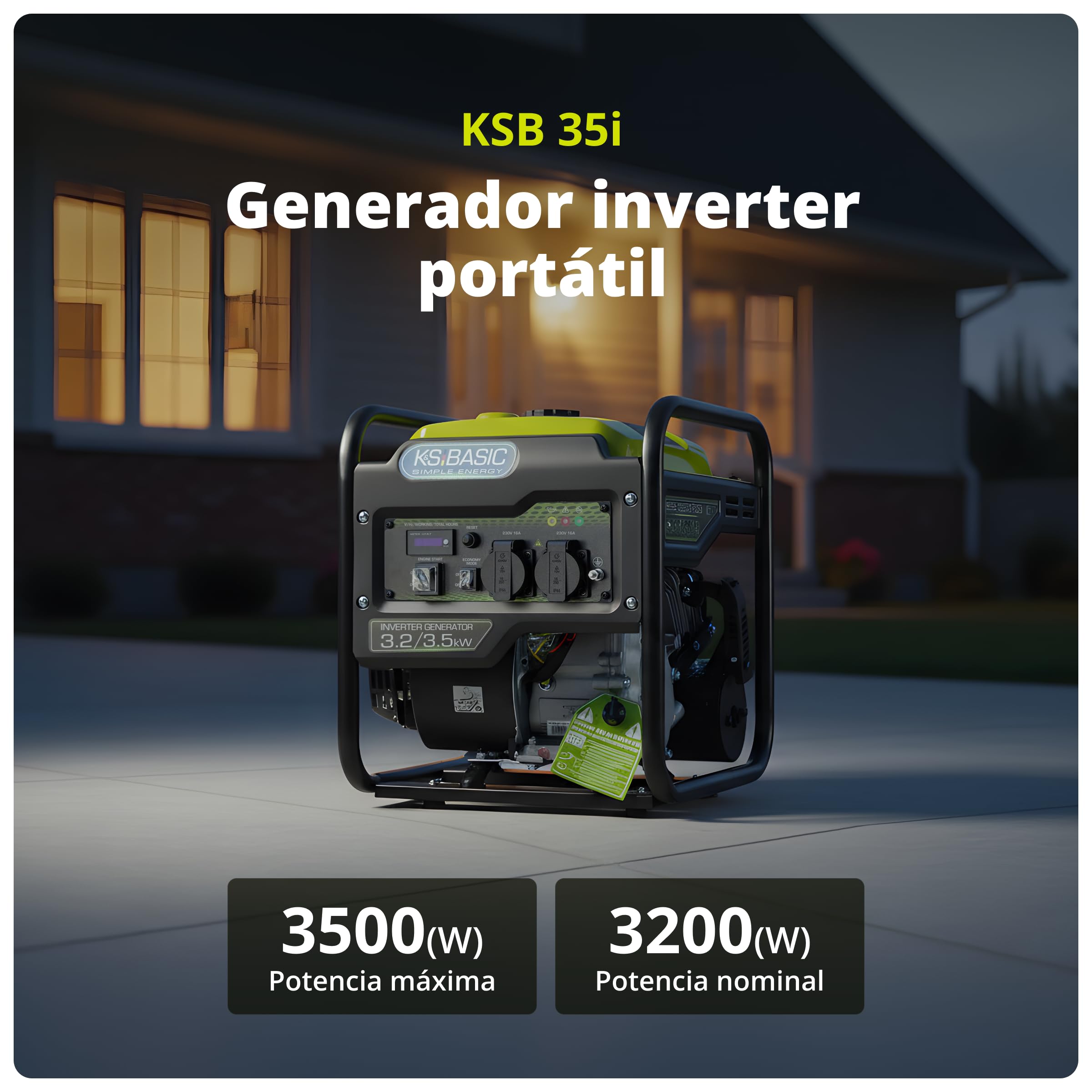 Könner & Söhnen KSB 35i - Generador de corriente de gasolina de 4 tiempos, 7 CV con regulador automático de voltaje, protección contra falta de aceite,3500 W, 2 x 16 A (230 V) Euro V