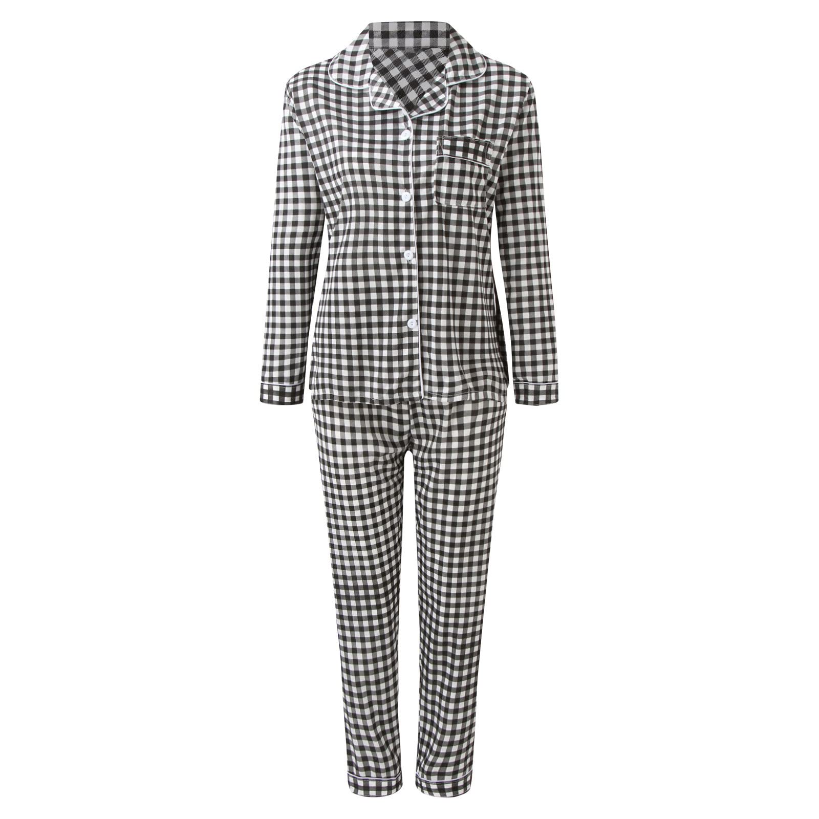 Set Pigiama Donna Cotone Leggero Invernali 2 Pezzi Pantaloni Camicia Maniche Lunghe con Collo Rivoltato e Bottoni Pigiami Respirabile Confort Sciolti con Tasche per Casa Lavoro Primaverile Autunno