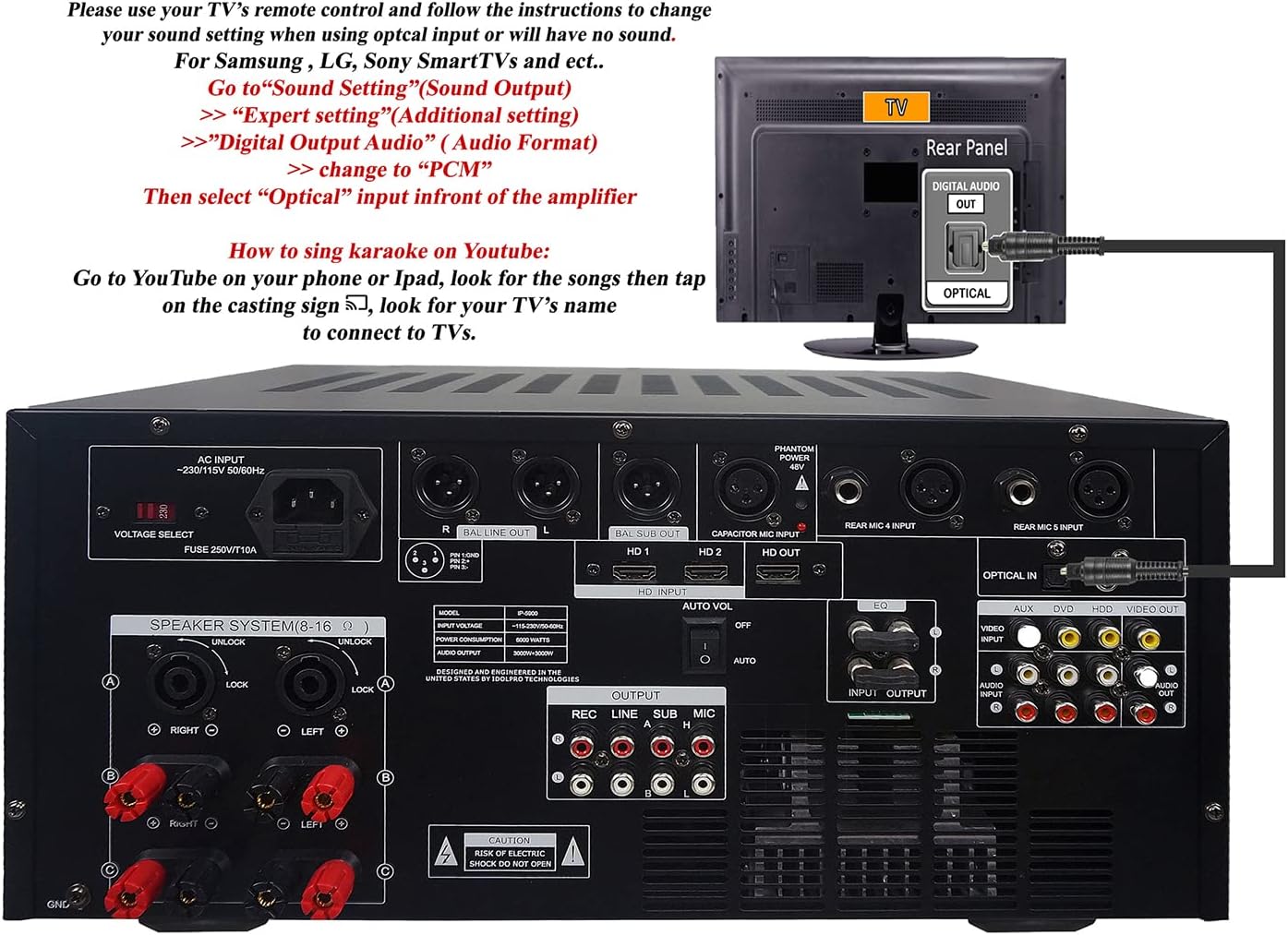 Home Karaoke Combo IDOLmain 6000W IP-5900 Bluetooth Mixing Amplifier Plus UHF-630 Dual Wireless Microphones