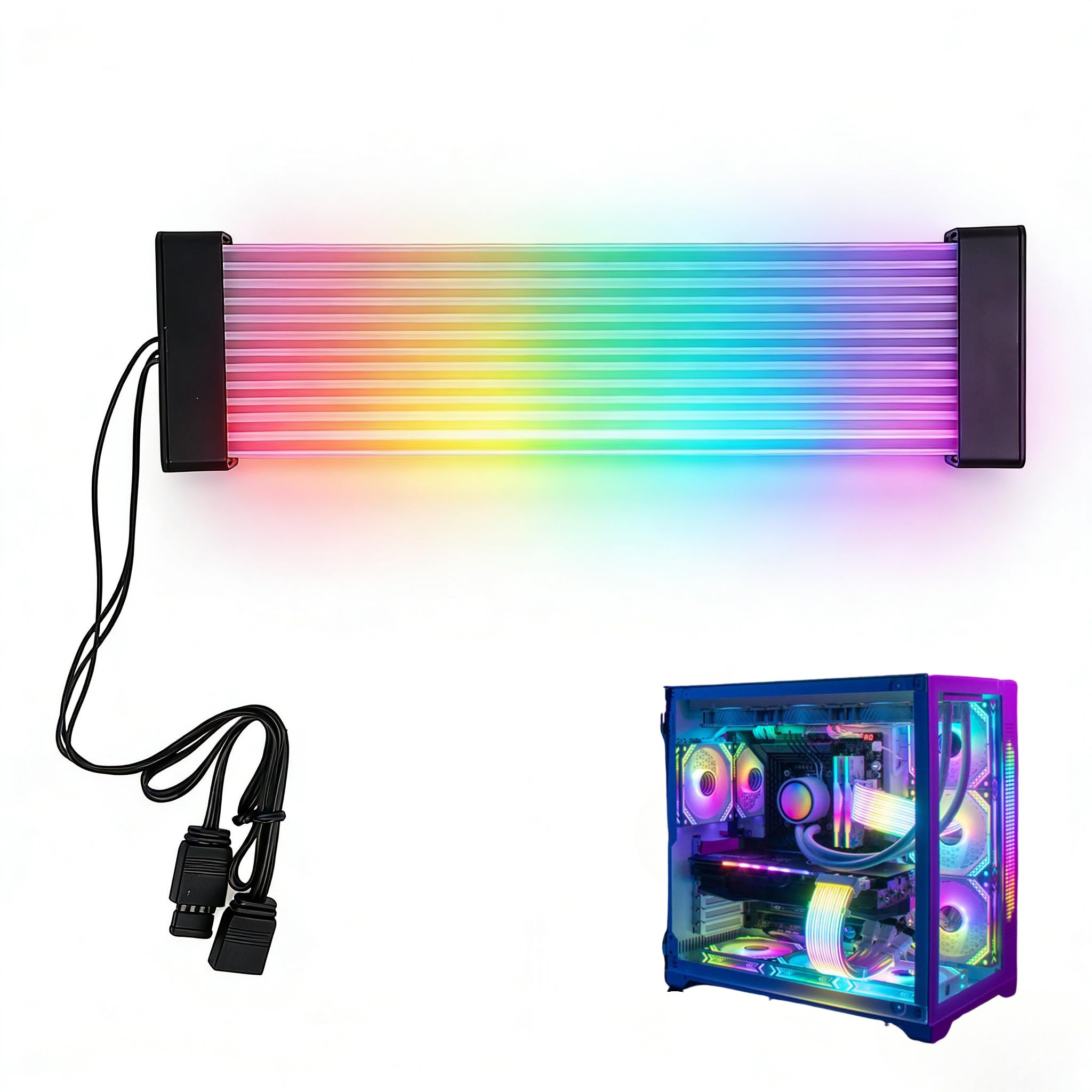 TICFOX 24 Pin zu 24 Pin PSU -Kabel, ARGB Stromkabel für Grafikkarte, 5V ARGB Beleuchtung Sync PC Case Decor Motherboard Grafikkartenkabel, Motherboard Dekorativ, für PC -Hülle DIY (Schwarzer Kopf)