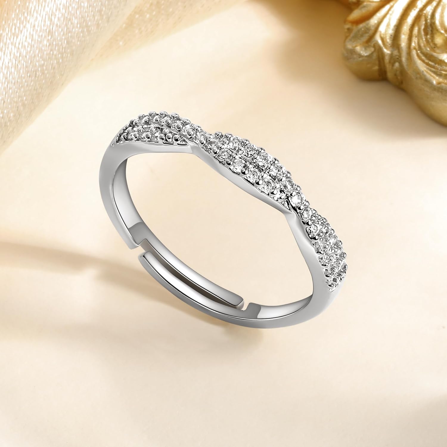 MDFUN 18k White Gold Plated Rings for Women,Cubic Zirconia Engagement Rings for Women, Promise Rings for Her Infinity Ring - Image 2