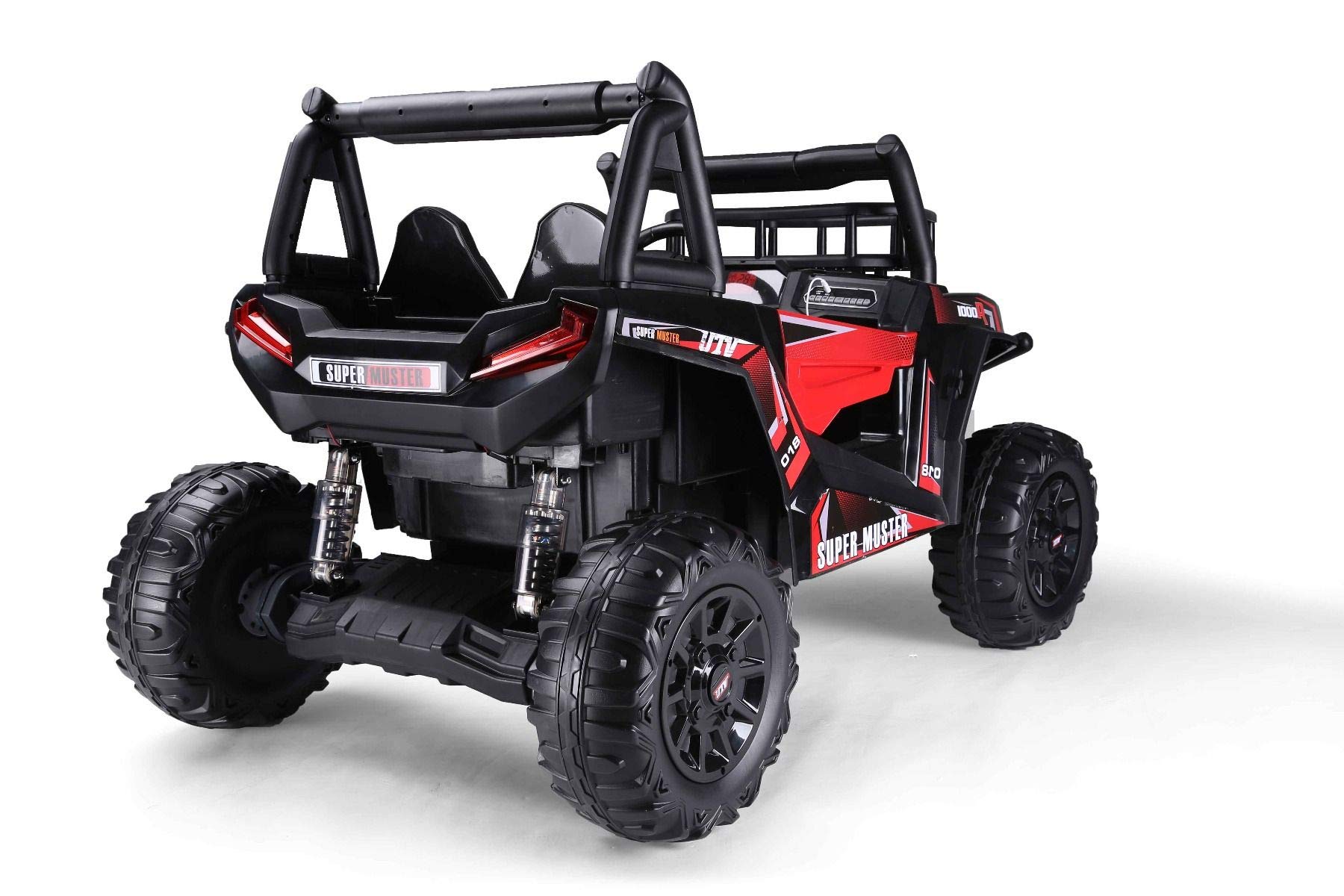 RIRICAR Samochód elektryczny dla dzieci 24 V UTV, czerwony, elektryczny wózek dla dzieci, 2-osobowy z pilotem zdalnego sterowania 2,4 GHz, 2 x silnik 200 W, koła EVA, wyściełane siedzisko, USB, karta
