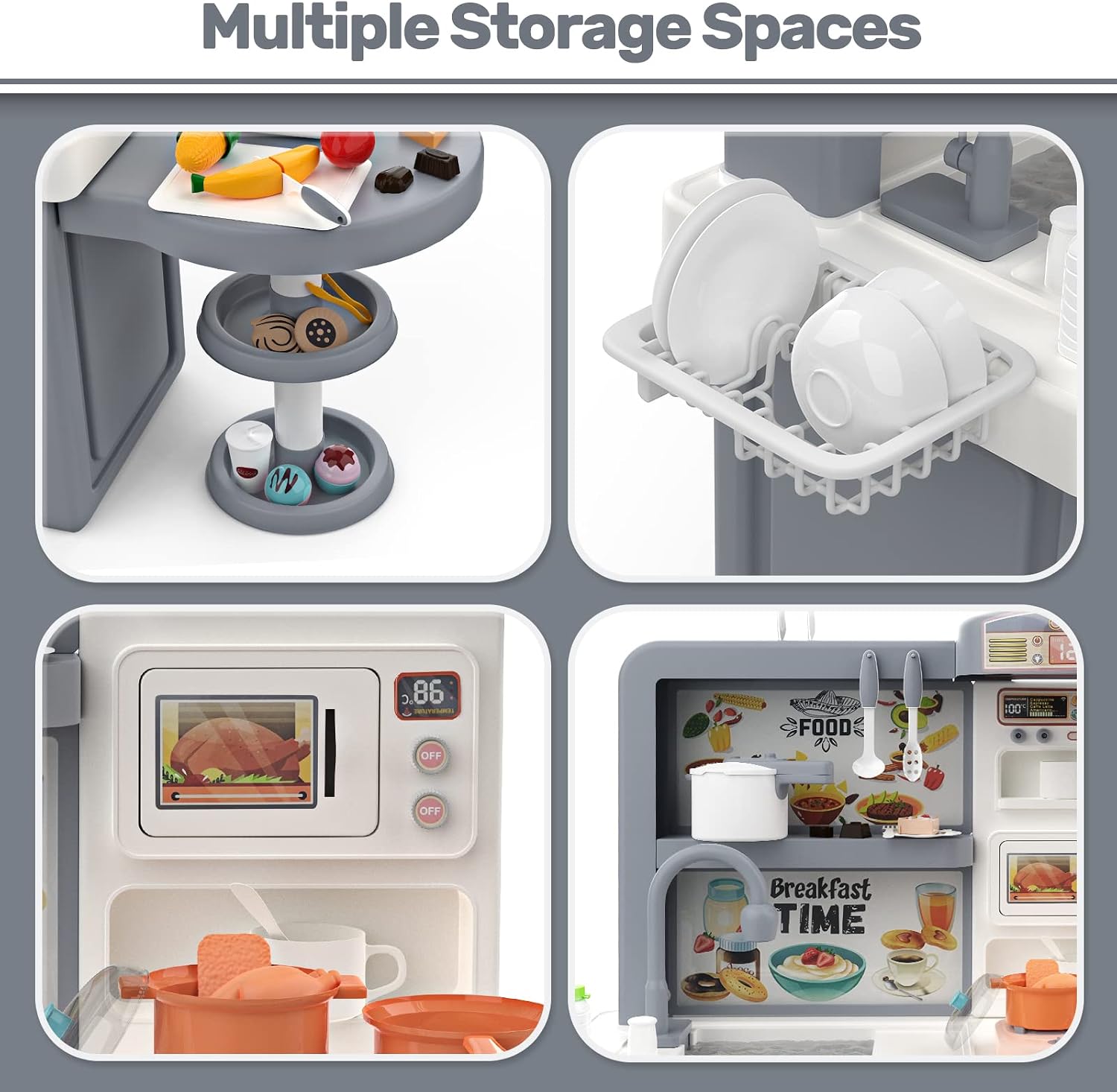 CUTE STONE Play Kitchen with Lights & Sounds, Kids Kitchen Playset with Play Sink, Cooking Stove with Steam, Play Oven & Microwave and 48Pcs Toy Accessories Set, Kitchen Toy Gift for Ages 3+
