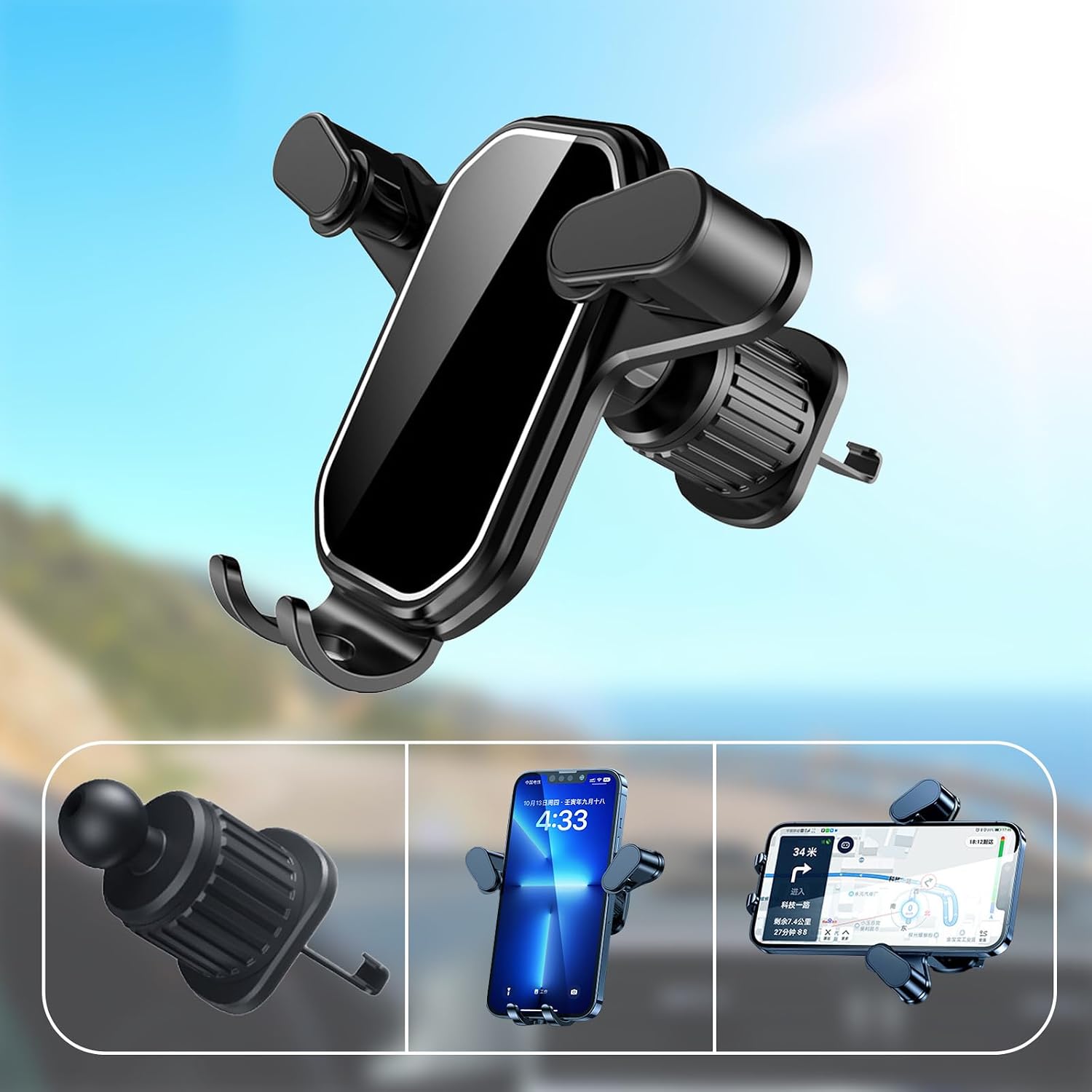 2024 Car Phone Holder Vent Phone Mount Gravity Cell Phone Holder Hands Free Air Vent Cell Phone Holder for Car Cradle in Vehicle Compatible with All Phones（Glossy Black） image 2