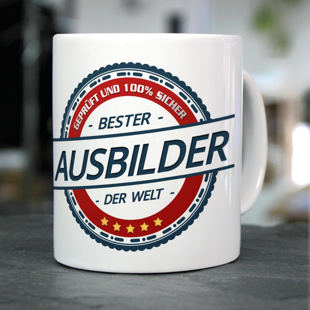 Personalisiert Tasse "Ausbilder" – 325ml, Spülmaschinenfest, Weißer Steingut-Becher Mit Berufs-Motiv
