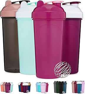 [4 Pack] 28-Ounce Shaker Bottle | Protein Shaker Cup 4-Pack with Wire Whisk Balls (Black/Rose, Purple/White, Pink, Mint/Wh...