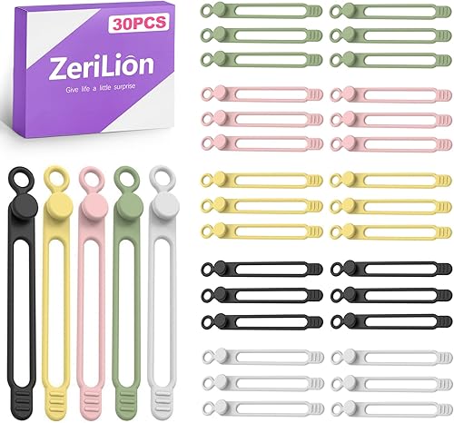 Paquete de 30 bridas de silicona  Envolturas reutilizables y flexibles para organizar cables, cables de escritorio y cables USB (5 colores surtidos)