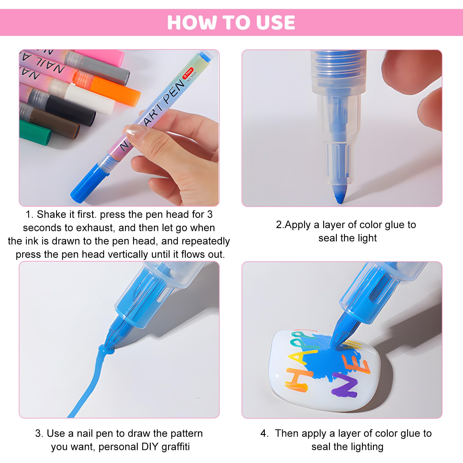 12pcs Nail Art Pens Set, Nail Polish Pens Graffiti Nail Drawing Pen Nail Polish Pen Manicure for Painting Nails DIY Nail Art, Beauty Adorn Nail Art Tools for Girls Women - Image 3