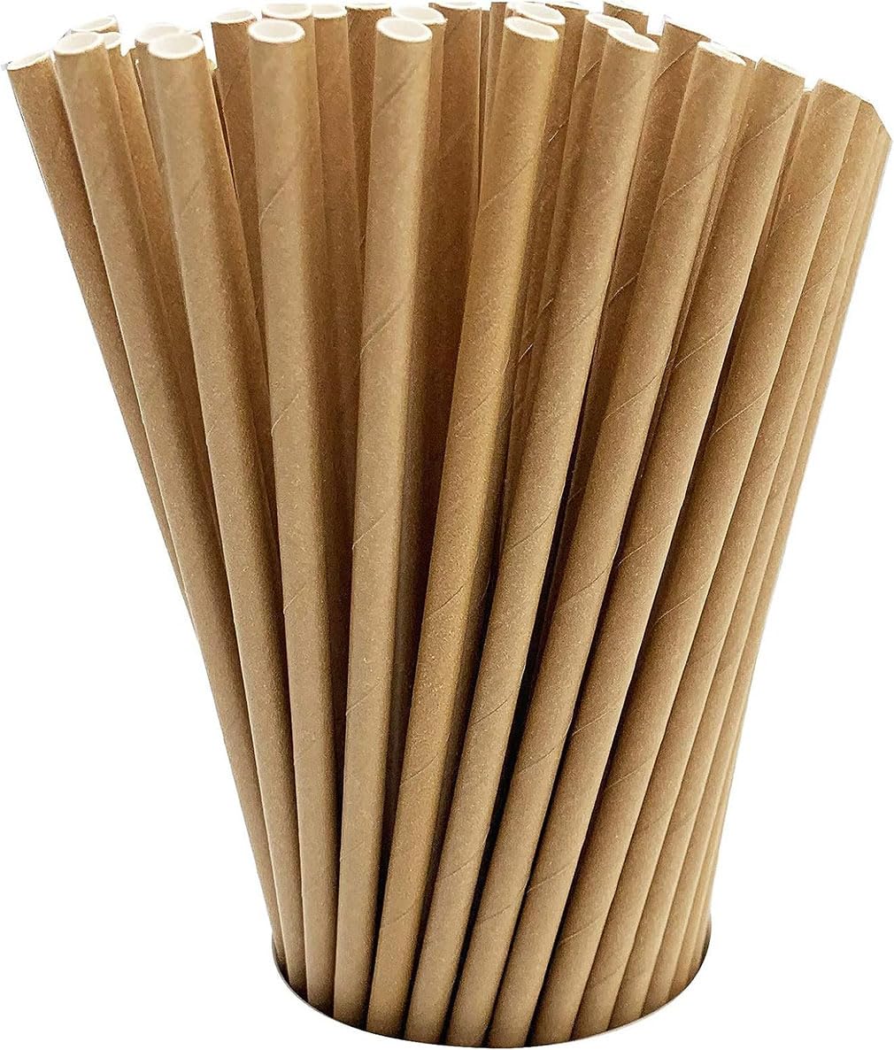 Goodern 100 Pack Biodegradable Paper Straws,Drinking Straws Bulk Eco-Friendly Brown Straws for Party Supplies Birthday Wedding Christmas Decorations Holiday Celebrations Drinks Restaurant Food Service