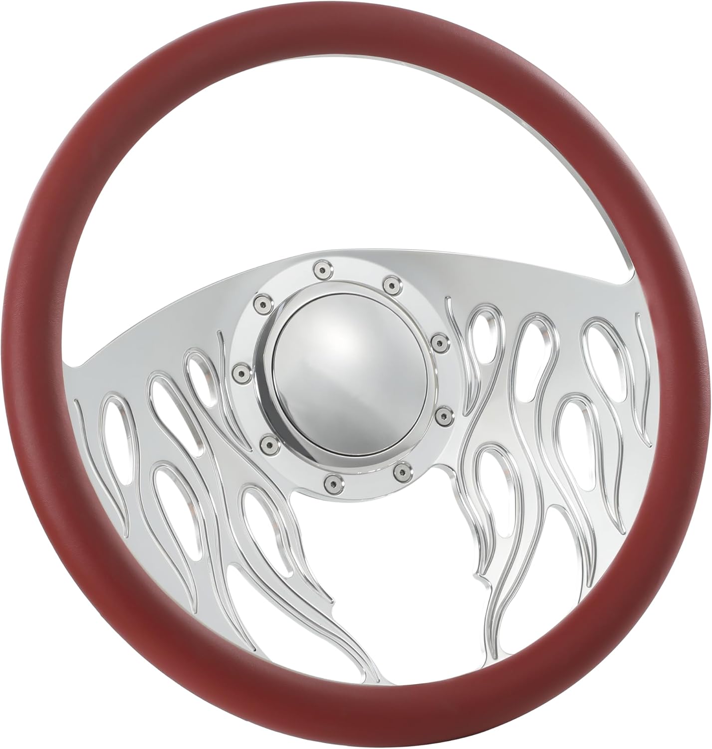 Flashpower 14'' Billet Flame Half Wrap 9 Bolts Steering Wheel with 2'' Dish and Horn Button (White)