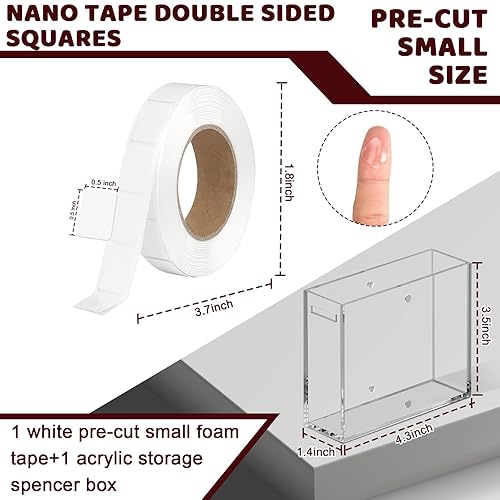 Miniatura 2 de 315 piezas de nano puntos adhesivos de doble cara de 0.5 pulgadas, nano cinta fina precortada con caja dispensadora de acrílico, masilla adhesiva