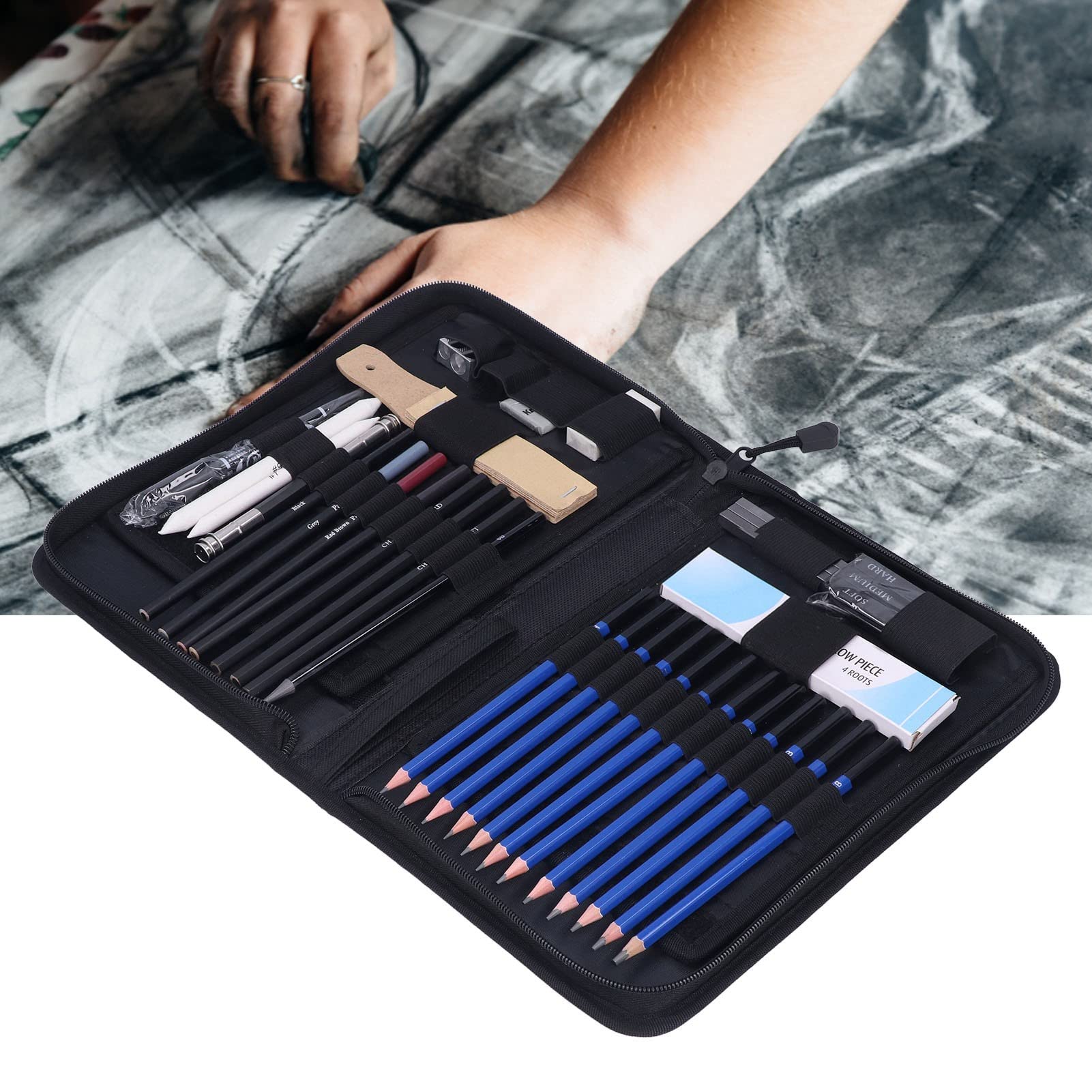 Ensemble de 40 crayons de dessin et d'esquisse, crayons professionnels ou débutants, fusain, graphite et plus, pour professionnels, artistes adultes