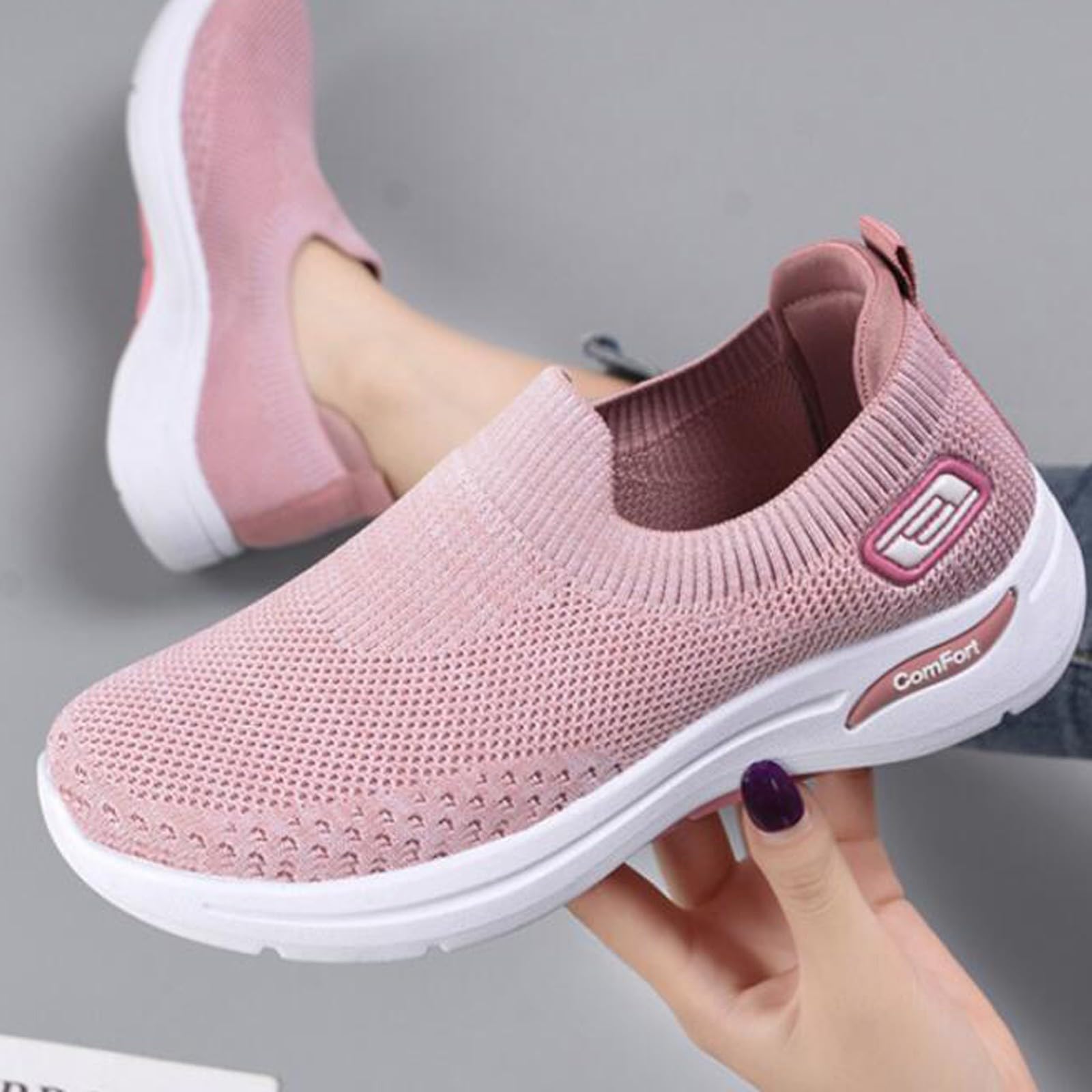 Zapatillas deportivas para mujer suaves transpirables de malla sólida planas para correr tenis primavera verano
