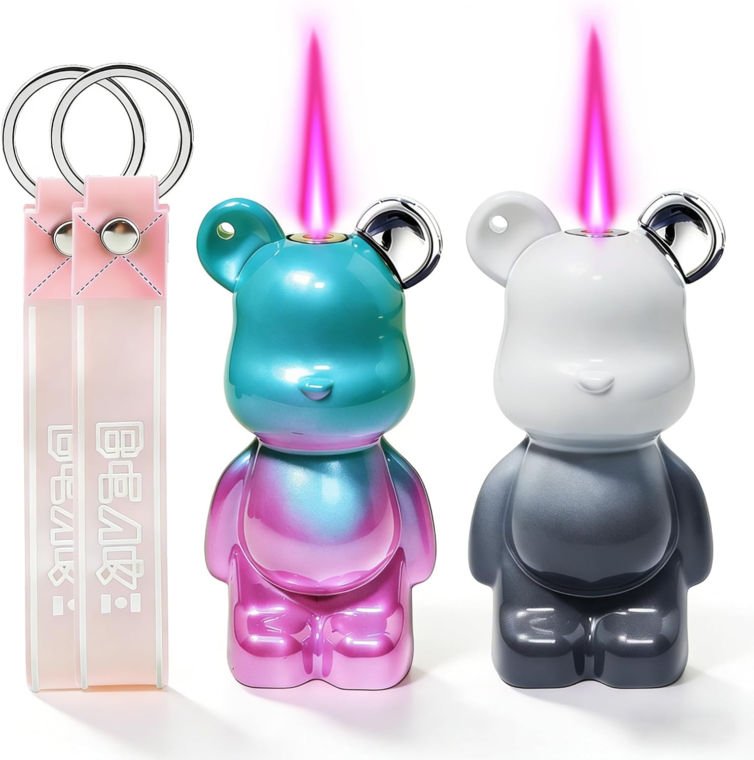 Bear Shaped Torch Lighter Keychain, Novelty Cool Refillable Butane Lighters with Pink Flame,Jet Flame for Candles Grill BBQ Fireworks Camping (NO PREFILLED)
