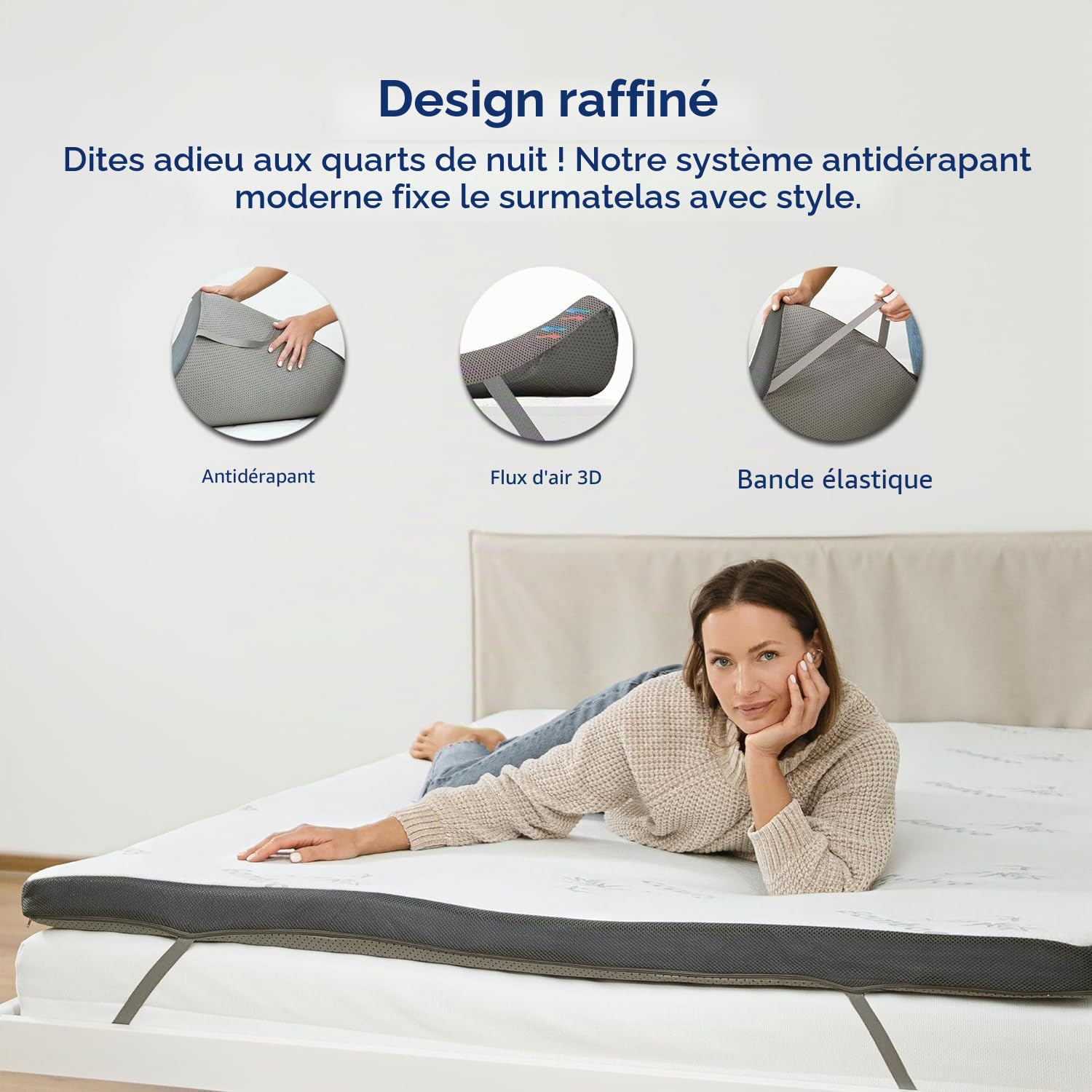 MKS 7cm Gel Surmatelas 200 x 200 cm, H3 Mémoire de Forme Viscoélastique, sur Matelas Mousse Ferme & Moelleux, Housse Bambou Amovible, Respirant & Rafraîchissant, Système Antidérapant