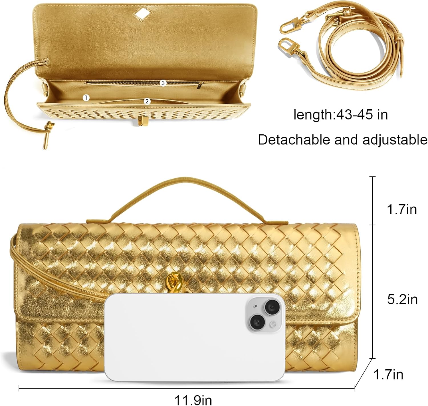 Woven Clutch Purses for Women, Formal Satchel Leather Evening Bag Shoulder Handbag - Image 6