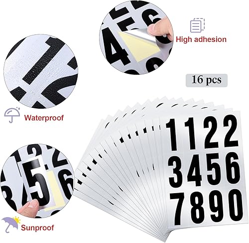 Miniatura 10 de Tenare 192 unidades, 16 juegos de calcomanías de números para buzón de correo, vinilo reflectante, impermeables, para números de residencia y buzón,