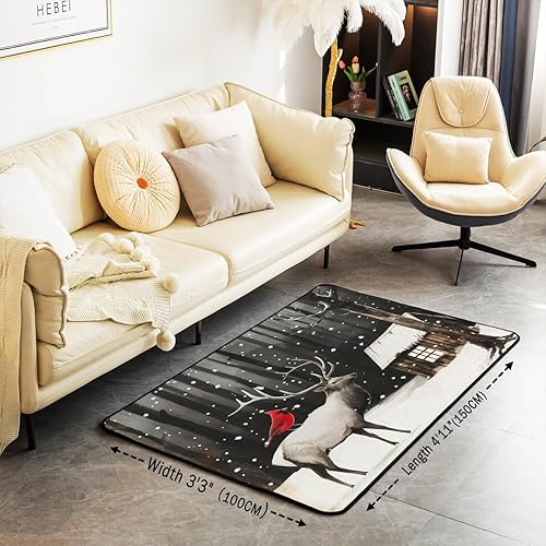 Miniatura 3 de Erosebridal Alfombra de área de Feliz Navidad para niños, cardenales rojos, alfombra de sala de estar, 3 x 5 mas, alfombra decorativa de cabaña