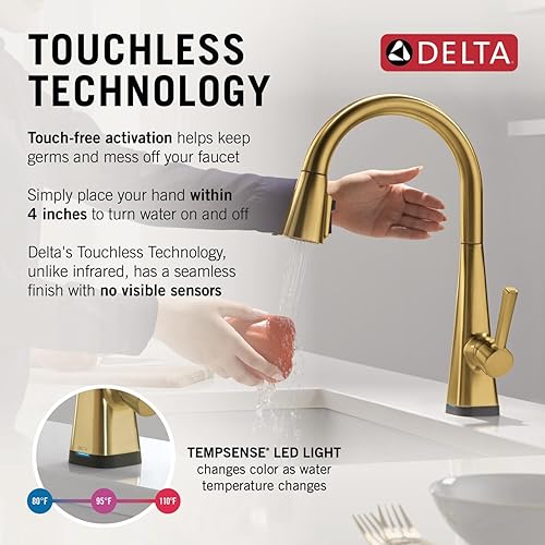 Miniatura 10 de Delta Faucet Lenta - Grifo de cocina negro mate táctil, grifos de cocina táctiles con rociador extraíble, grifo de fregadero de cocina, grifo de