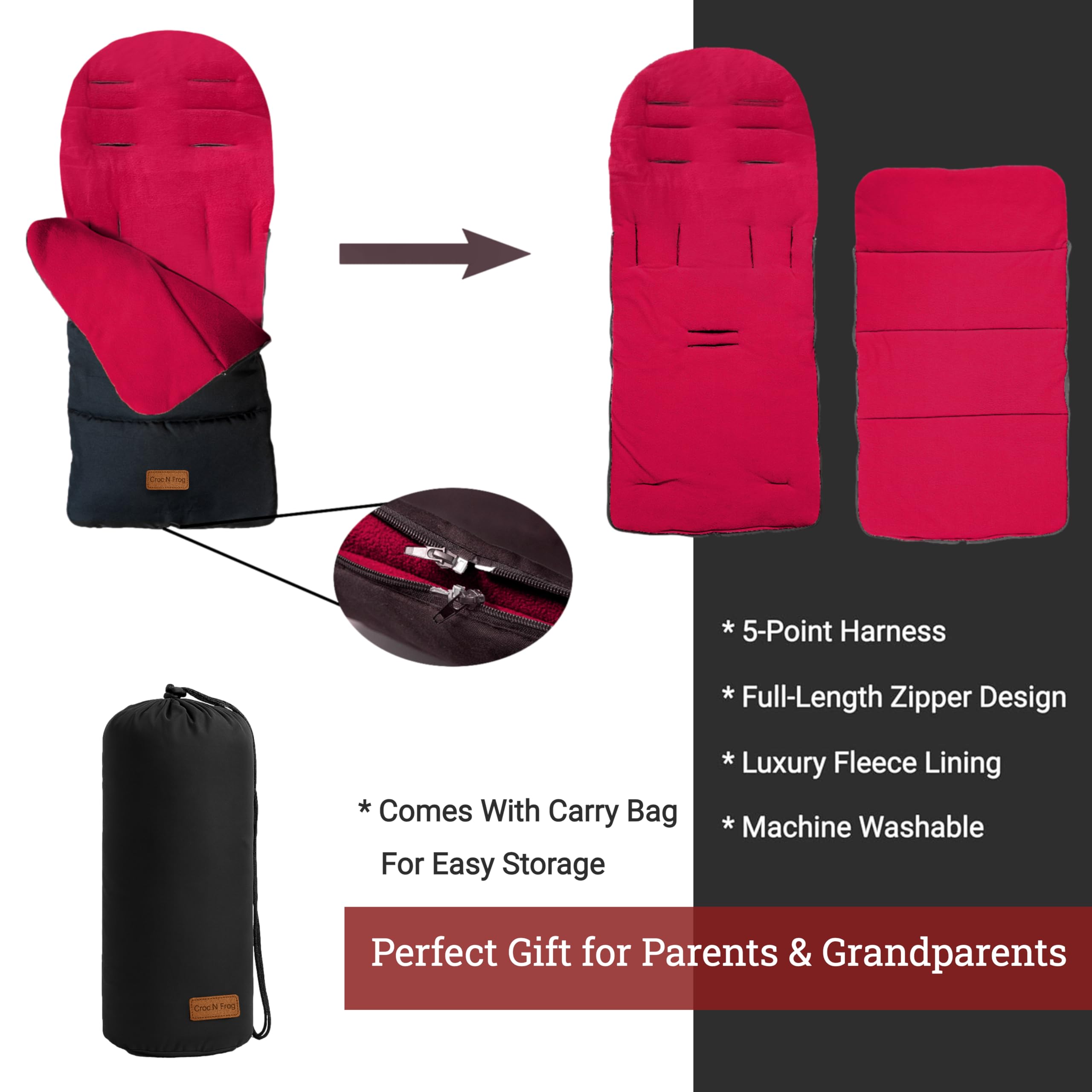 CrocnFrog Universal-Baby-Fußsack mit Wimpelkette – kuschelige Zehen für Kleinkinder, Schlafsack für Kinderwagen, Buggy, Kinderwagen und Kinderwagen, wasser- und winddicht, um das Baby zu schützen