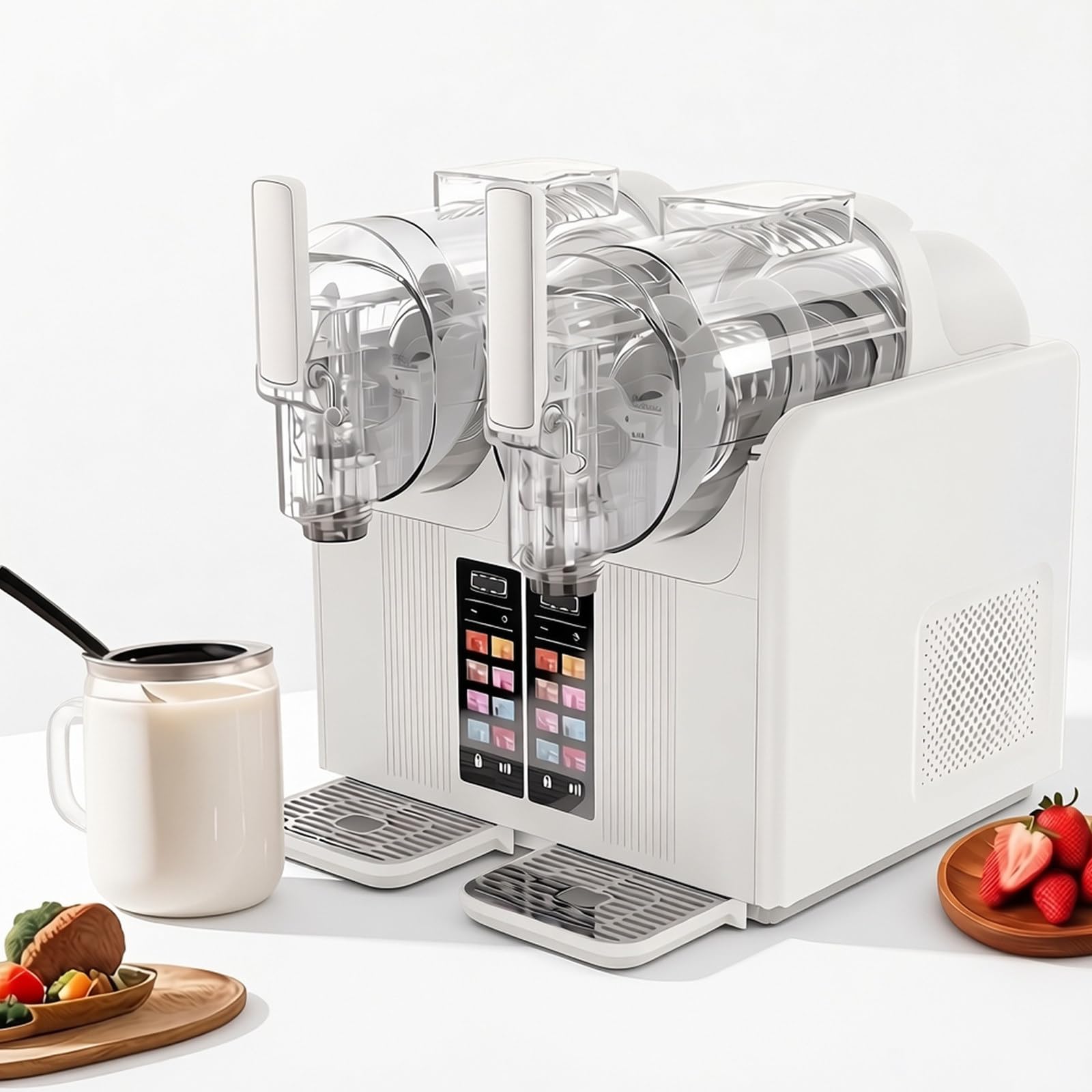 Machine à Glace Pilée Professionnelle, Machine à Margarita à Double Cuve De 2 litres × 2, avec Fonction De Nettoyage Automatique, en Acier Inoxydable, Adaptée Aux Fêtes, Restaurants Black