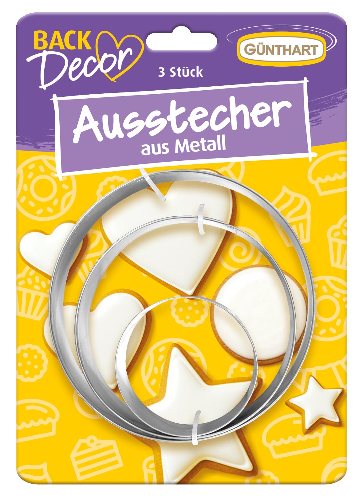 Günthart BackDecor 3 Ausstecher Set mit Herz, Stern und Kreis in je 3 verschiedene Größen, 1er Set (9 Stück)