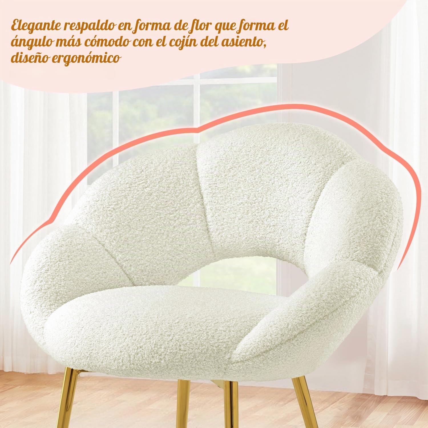 Silla de tocador de Tela de Peluche, sillón Relax y de Lectura, Forma de Flor, sillón de Lujo para Estudio, Dormitorio, Sala de Estar, balcón，Beige