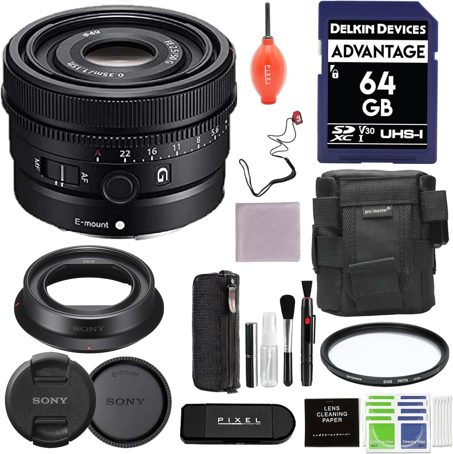 Sony FE 50mm F2.5 G Full-Frame Ultra-Compact G Lens Bundle with 49mm DHD Filter + More | Sony 50mm Lens