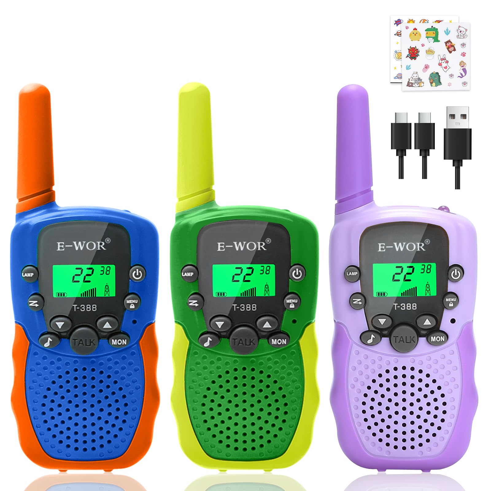 Upgrade Walkie Talkies for Kids, 3Pack 3KMs Long Range Rechargeable Kids Walkie Talkies with Flashlight, Built-in Battery, Christmas Birthday Gifts Toys for 3 4 5 6 7 8 9 10 11 12 Year Old Boys Girls