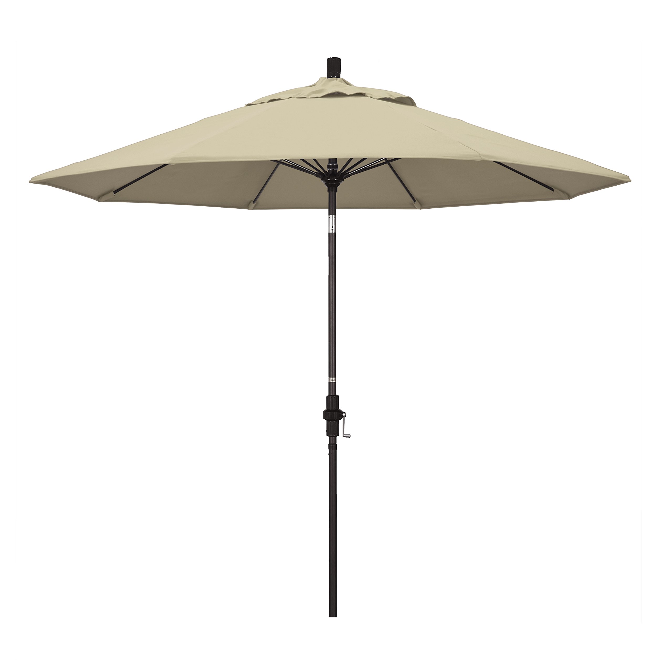 California Umbrella 9' Round Crank Lift, Collar Tilt, Aluminum Pole, Fiberglass Rib Patio Umbrella, Bronze Finish, Sunbrella Antique Beige