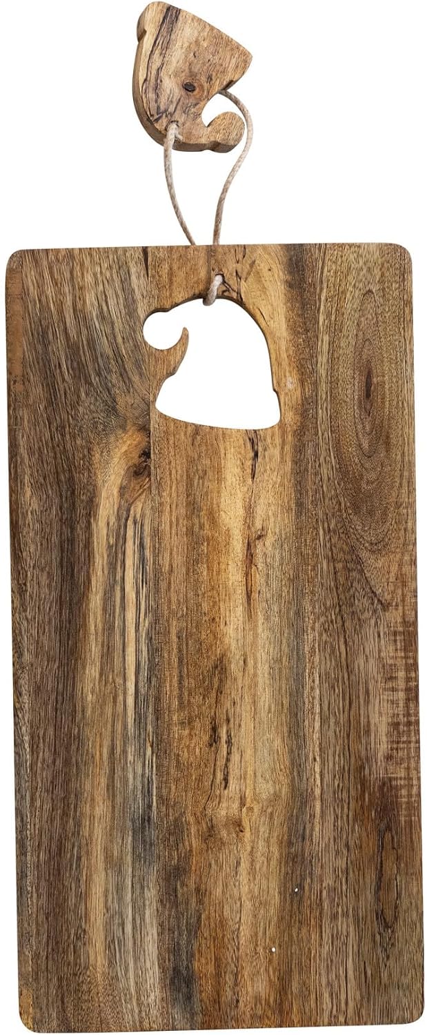 Creative Co-Op Mango Wood Cheese and Cutting Board with Santa Hat Cut-Out, Natural