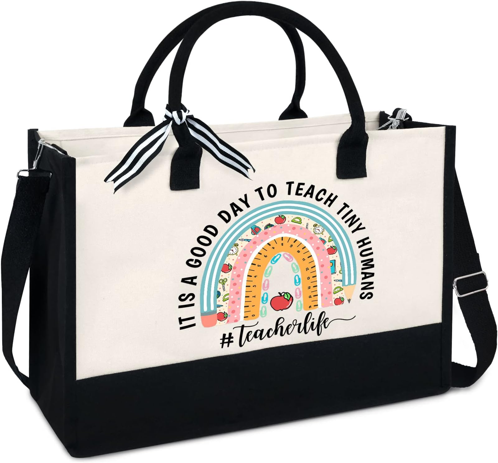 OASSIE Teacher Appreciation Gifts - Canvas Tote Bag 13oz With Zipper - Teacher's Day Birthday Thank You Gifts for Teachers