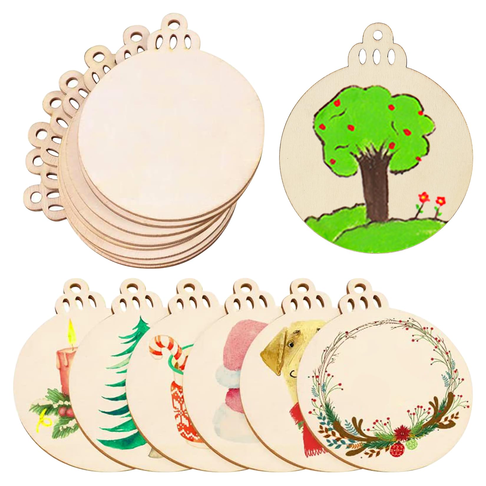 Lot De 30 Boules Rondes En Bois Naturel à Suspendre Pour Sapin De Noël