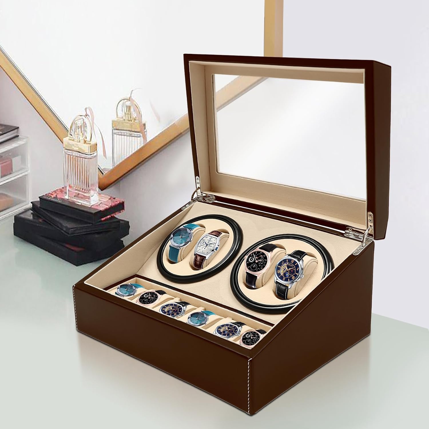 Watch Winder Box 4 Slots Storage Display Case for Mechanical Watches Quiet