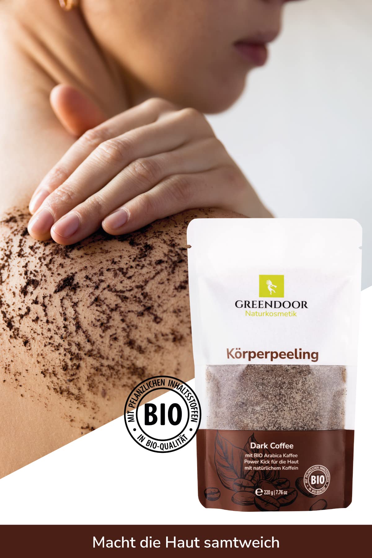 Greendoor cosmétique naturel raffermissant corps café 220g végétalien + caféine extra | Exfoliant anti-âge arabica bio sans microplastique | contre cellulite vergetures