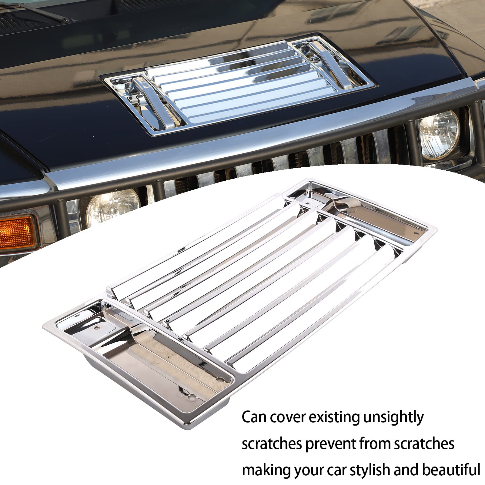 Lcojicep Hood Deck Vent Panel Covers Trim Moulding Compatible with Hummer 2003-2009 H2 Front Hood Vent Louver Cover, front hood grille trim (hood vent panel, Bright Light)