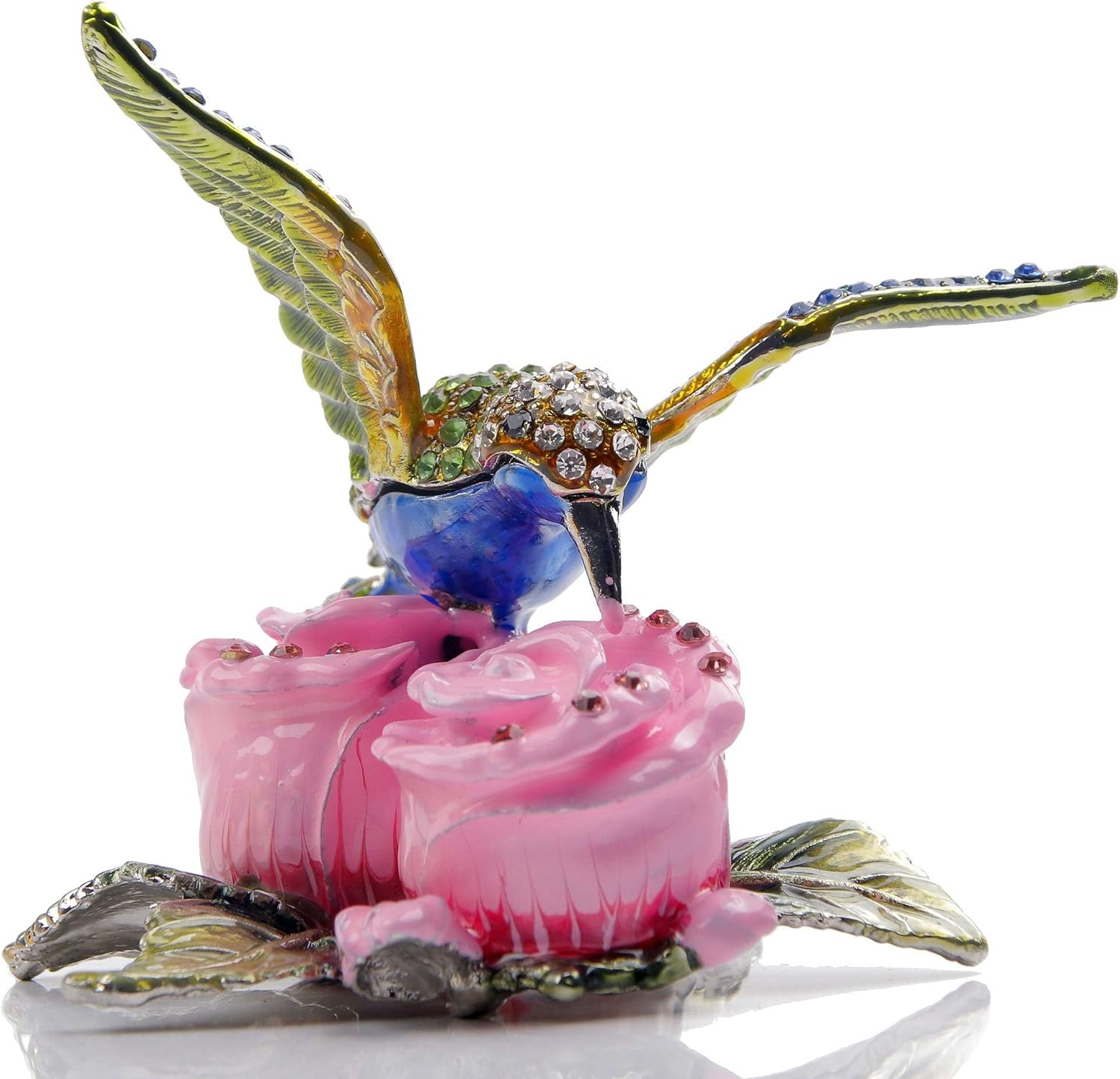 SEVENBEES Decorative Jewelry Boxes for Ring - Hummingbird Figurine Hinged Trinket Box - Hummingbird on Pink Flowers Figurine Collectibles - Image 8
