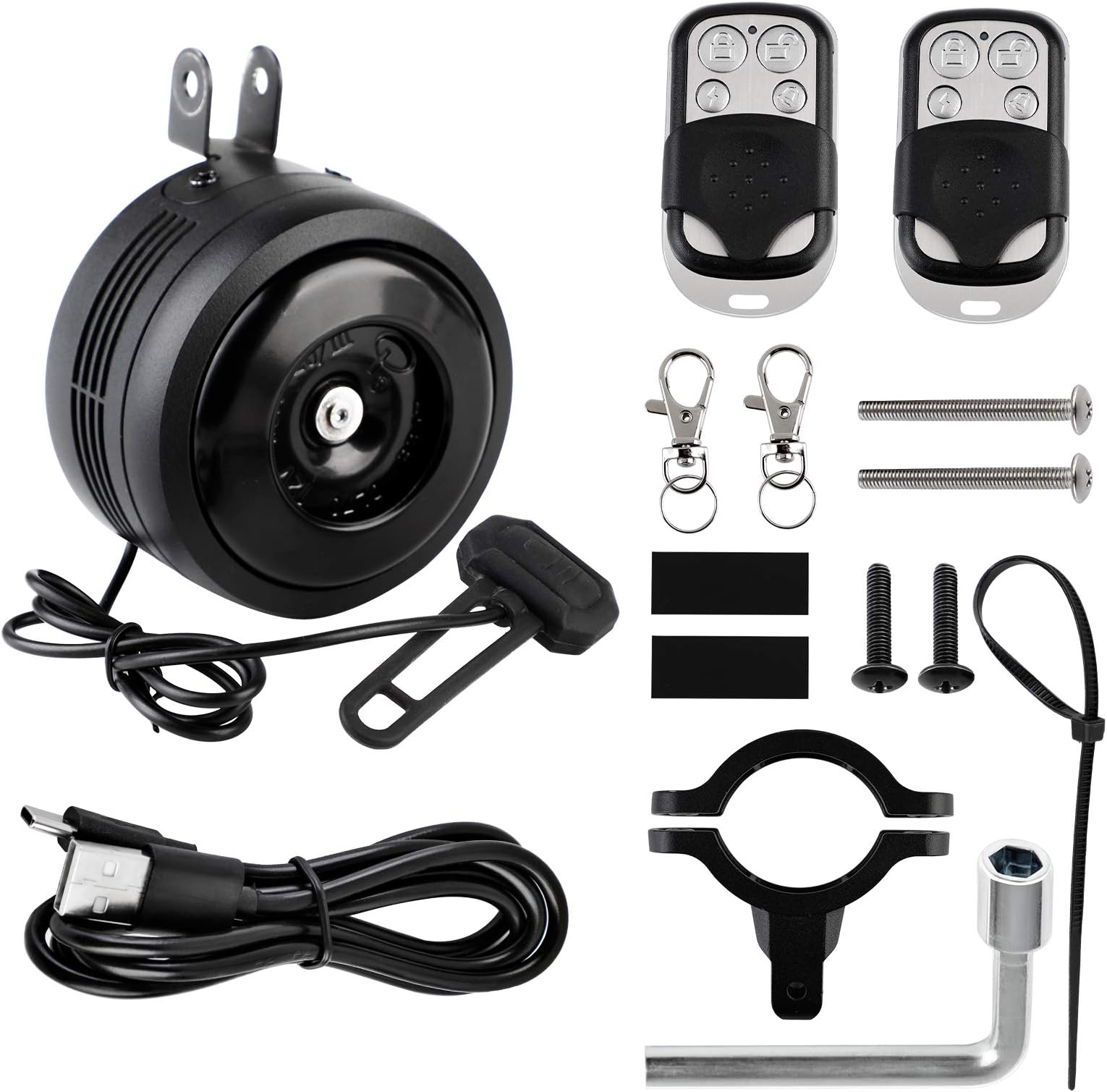 126Db Bicycle Electric Horn Rechargeable Bike Alarm Bells Loud Bike Horns for Adults Waterproof Motorcycle Horn Anti-Theft Vibration Alarm for Road Mountain Bike|Motorcycle|Scooters etc