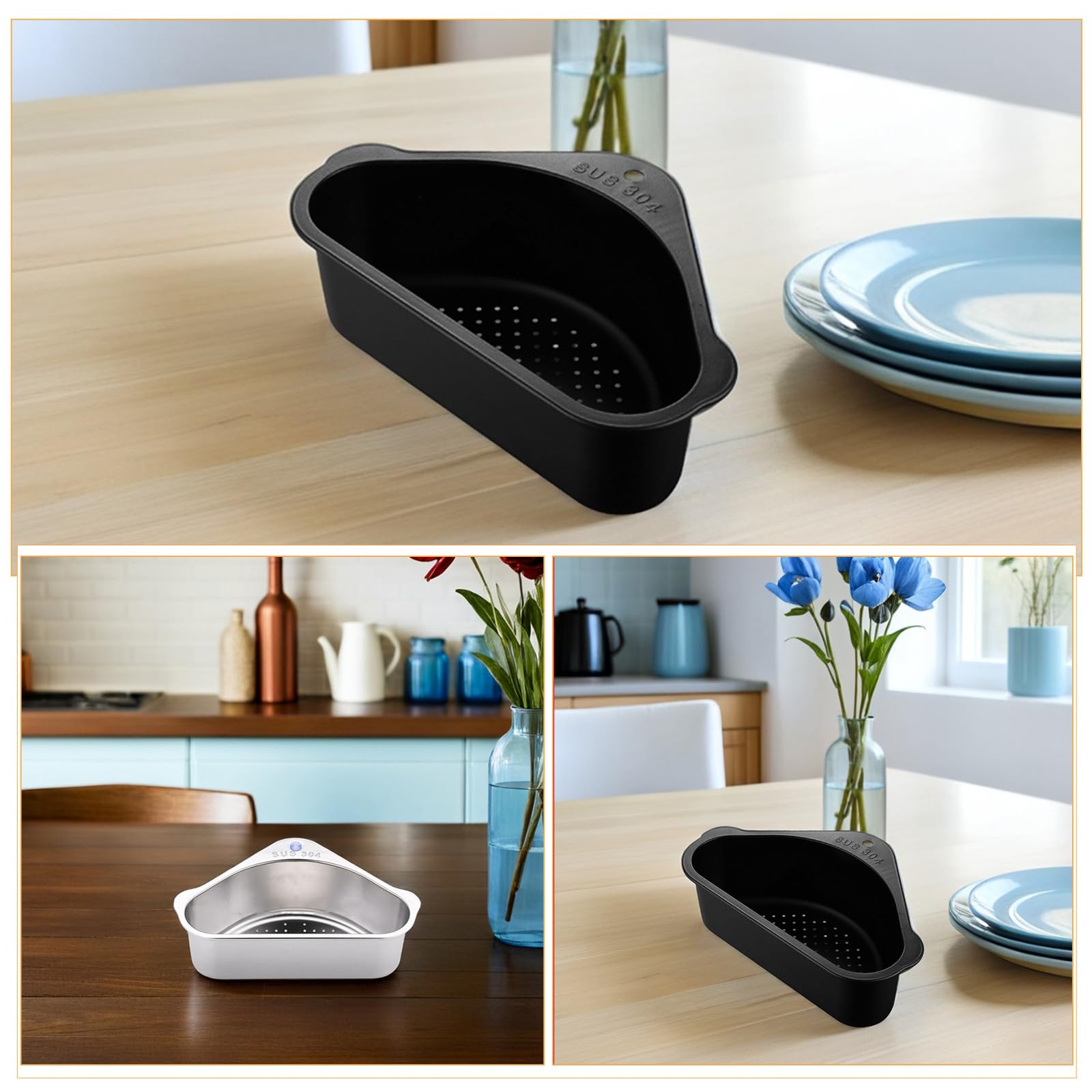 NUOBESTY Colador de desagüe lateral para fregadero: cesta de acero inoxidable para recoger alimentos, cesta colgante para fregadero de esquina, filtro para residuos de comida de cocina y limpieza de