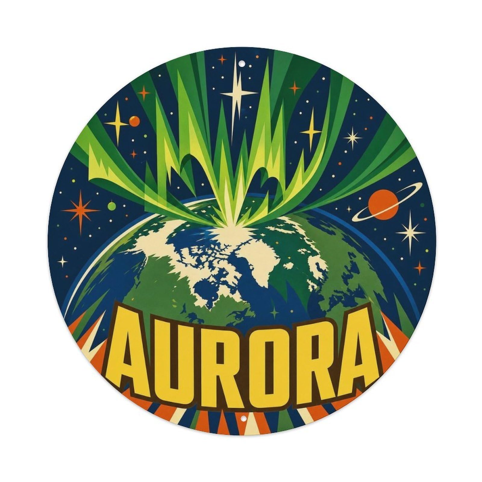 Solar System Planetary Orbit Earth Aurora Starscape Metal Tin Sign
