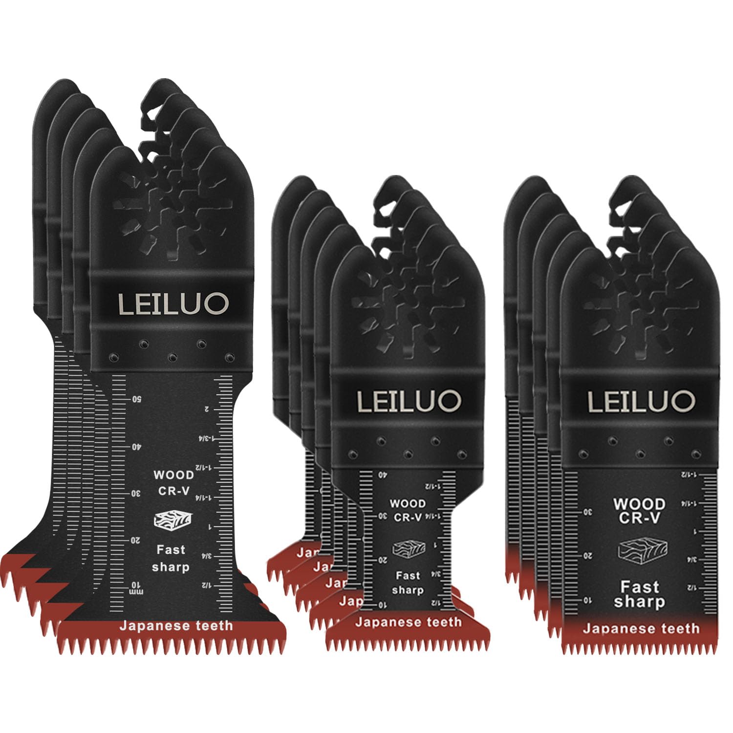 LEILUO 15PCS Oscillating Multitool Blade Set Japanese Teeth CRV Blades for Fast & Clean Wood Cutting Extra-Long Multi Tool Accessories Compatible with DeWalt Makita and More