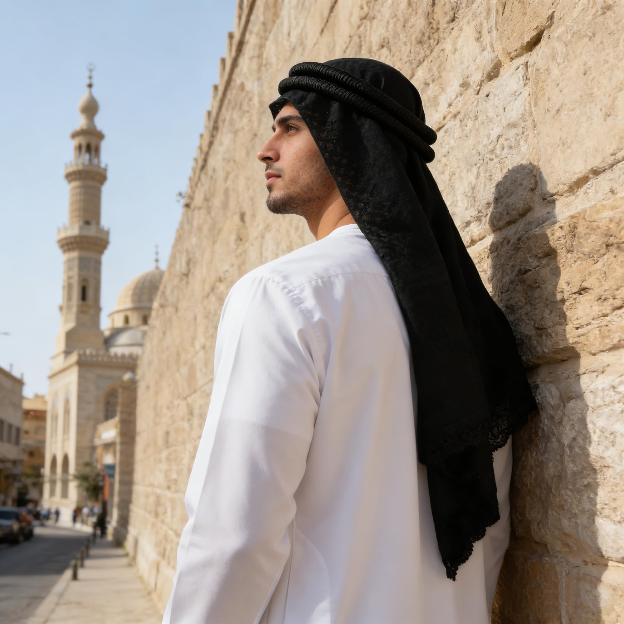 JIAHG Turban Homme Musulman Keffieh Traditionnel Indien Africain Arabe Dubaï Moyen-Orient Shemagh Coton Foulard de Tête Léger Doux Respirant Headwrap, 140 * 140 CM