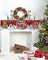 Vista 4 de Bufanda de repisa de Navidad de 90 x 17 pulgadas, decoración de chimenea roja de Navidad, cubierta de mantel de invierno, Navidad, muñeco de nieve