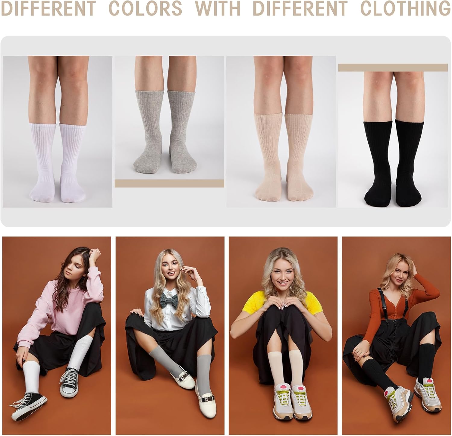 COOVAN Womens Crew Socks Casual Athletic Gym LightWeight Thin Cotton Socks 6 Pairs - Image 5