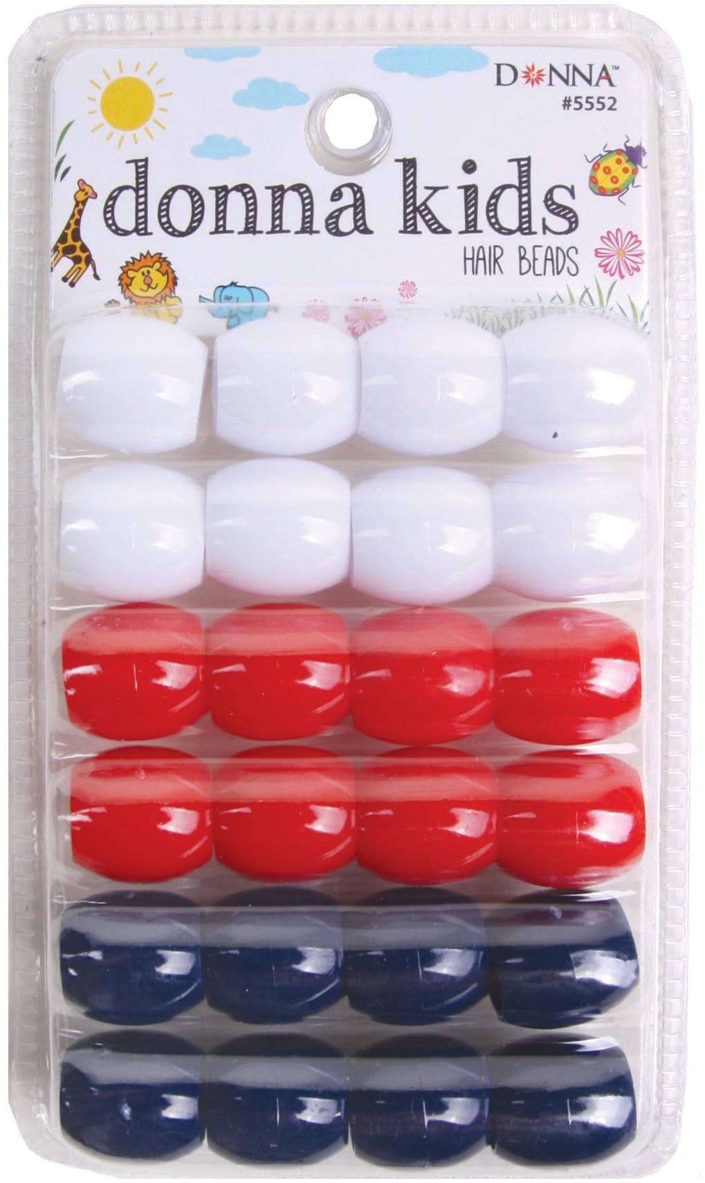 DONNA Jumbo Plastic Hair Beads, DIY Braiding Beads for Kids Hair Braids, 1pc Quick Beaders, Small Pack Size, 1PC WHT/RED/NAV Color