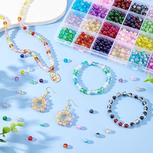 Miniatura 4 de PH PandaHall 1080 cuentas de cristal agrietado, 24 colores de 0.236 pulgadas, cuentas redondas sueltas hechas a mano para pulseras de verano