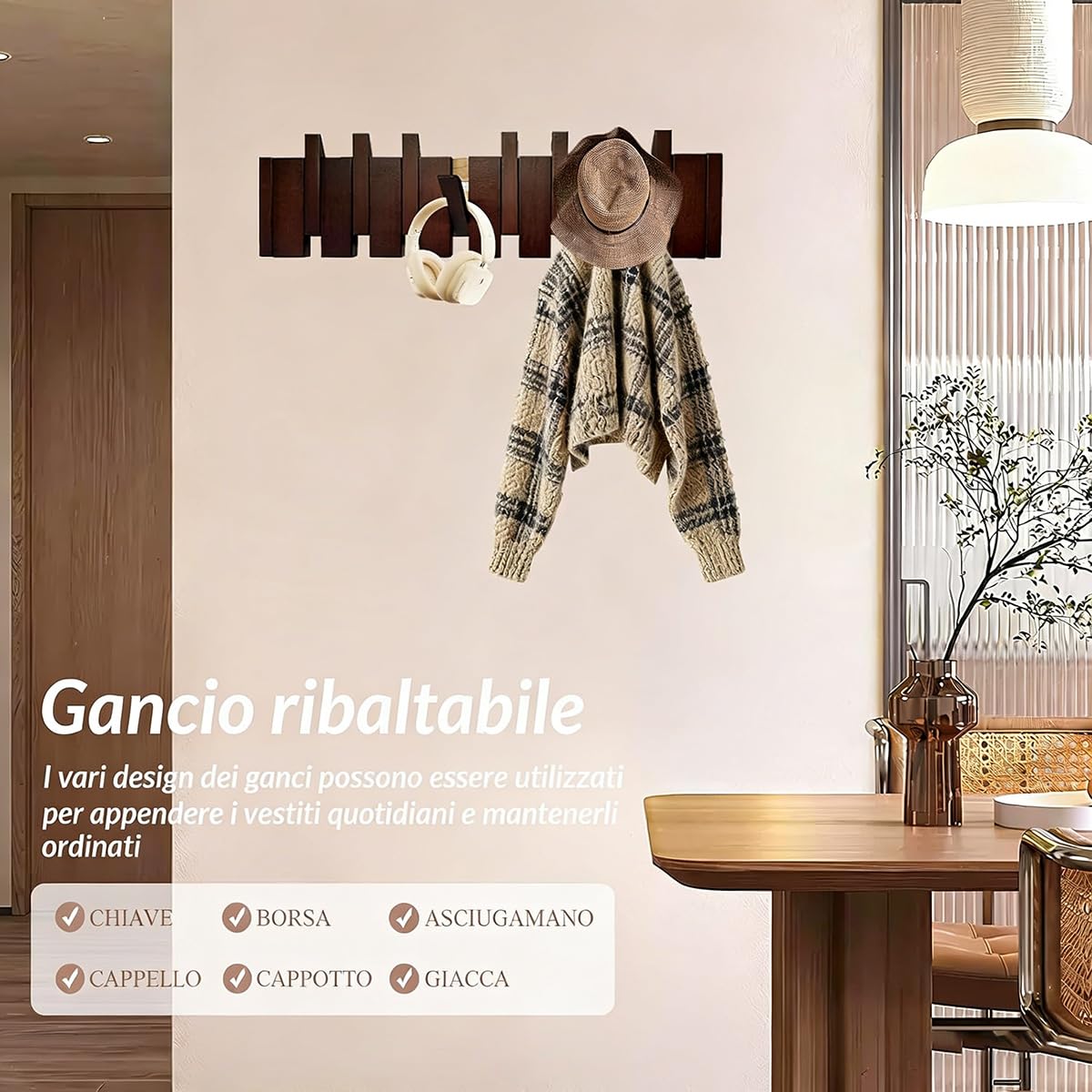 Gancio appendiabiti da parete moderno in legno massiccio – Gancio appendiabiti a parete per cappotti cappotti e borse – Modanatura decorativa da parete, forte resistenza, ideale per corridoio, camera